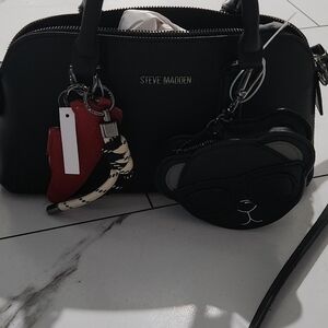Steve Madden Black Satchel with Red Accent